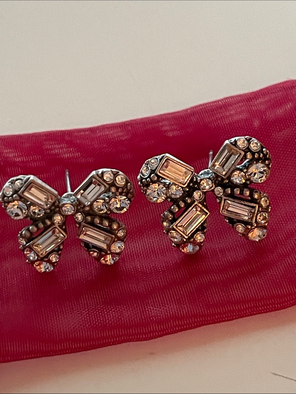 Silver-Tone Crystal Butterfly Stud Earrings